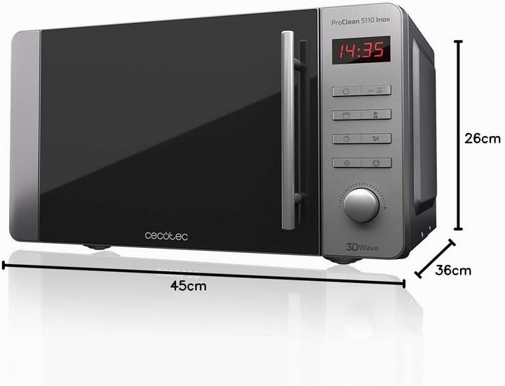 Cecotec Mikrowelle Pro Clean 5110 Inox. 700 W, Grill 800 W, 20 L, Ready 2 Clean, Beschichtung 3D Wav