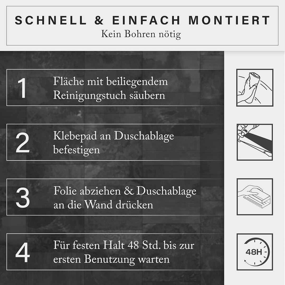EDELZ® Bad Duschablage Duschkorb ohne Bohren – Shampoo Halterung für Dusche zum Kleben aus rostfreie