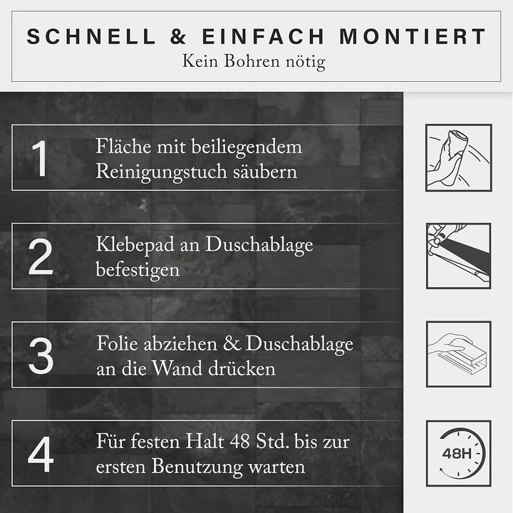 EDELZ® Bad Duschablage Duschkorb ohne Bohren – Shampoo Halterung für Dusche zum Kleben aus rostfreie