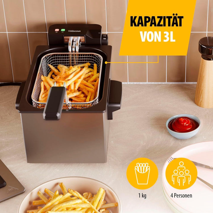 Tristar Fritteuse, 3 Liter, Cool Zone Technologie, Verstellbarer Thermostat bis 190°C, Spülmaschinen
