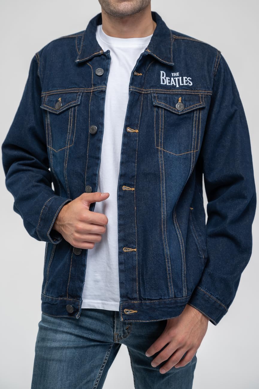 The Beatles Denim Jacke Drum Drop T Band Logo Nue offiziell Unisex Blau XXL Blau, XXL Blau
