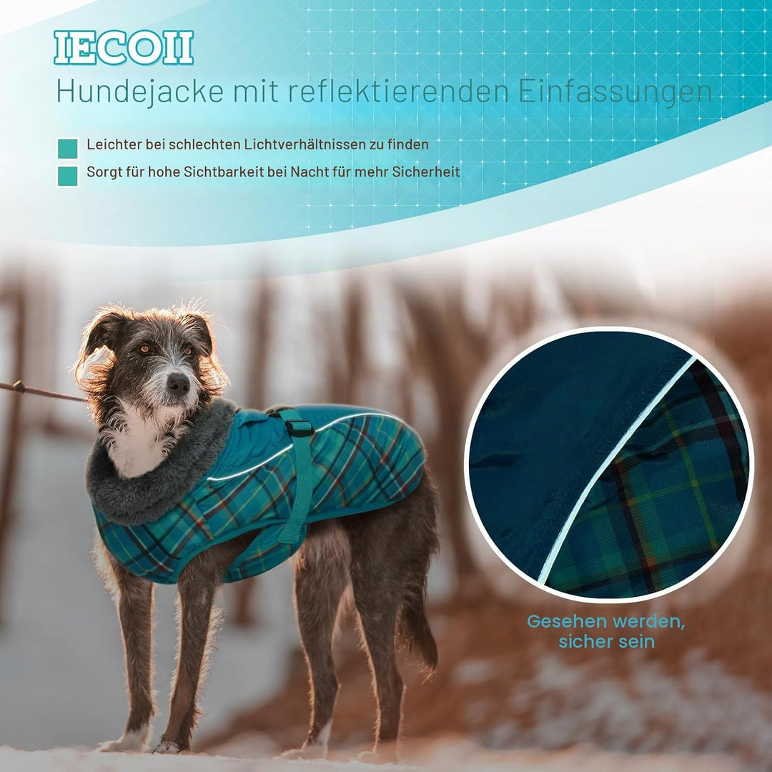 IECOii Hundemantel Winter,Warme Fleece Rollkragen Hundejacke,Wasserdicht Winterjacken Wintermäntel f