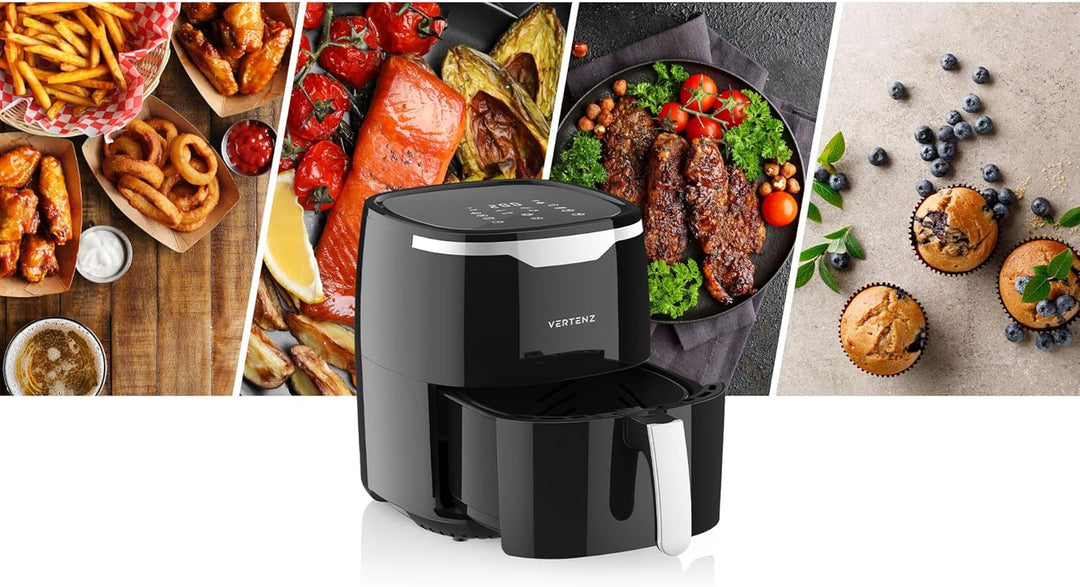 VERTENZ Taste 50 | Kompakte Heissluftfritteuse Airfryer XL 5 Liter Fassungsvermögen | 8 Automatische