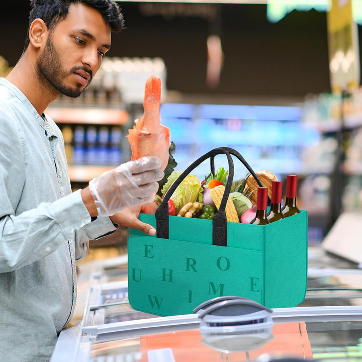 Filz Einkaufskörbe Filztasche Einkaufstasche mit Fächern, Filztasche Gross 30L Faltbar Robust Flasch