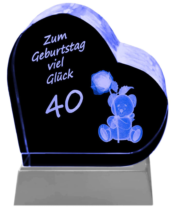 Kaltner Präsente Geschenkidee - Herz aus Glas: Kristallglas mit 3D-Laser-Gravur Teddy Rose/Zum Gebur