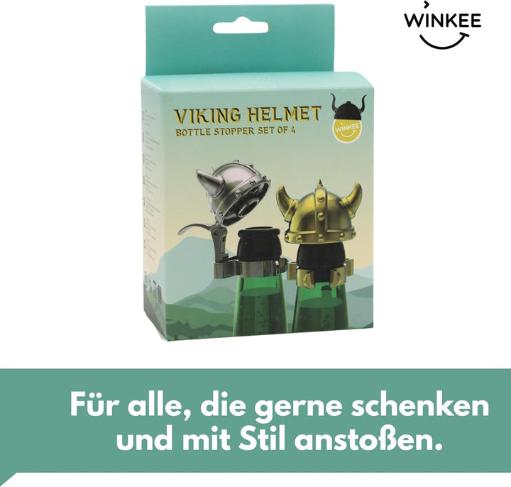Winkee - Wikinger Bierflaschenverschluss Helm 4er Set I Flaschenverschlüsse I Lustige Helm-Flaschend