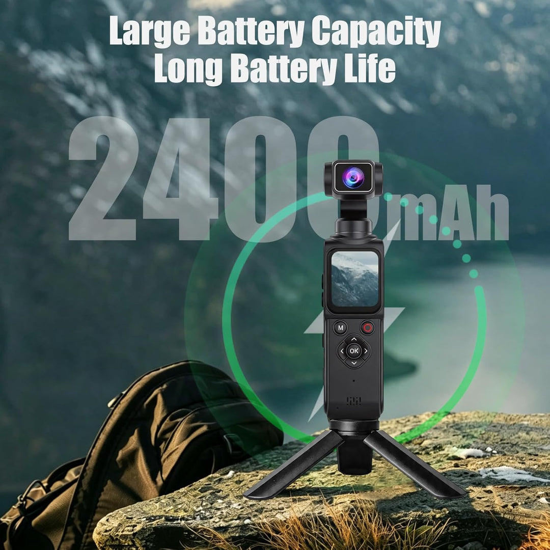4K Pocket Action Cam mit 330° Gedrehtes Objektiv＆1.72-Zoll-Touchscreen | Vlogging-Kamera,drahtloser