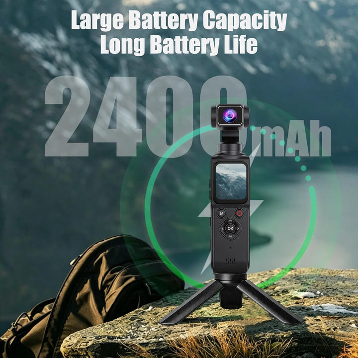 4K Pocket Action Cam mit 330° Gedrehtes Objektiv＆1.72-Zoll-Touchscreen | Vlogging-Kamera,drahtloser