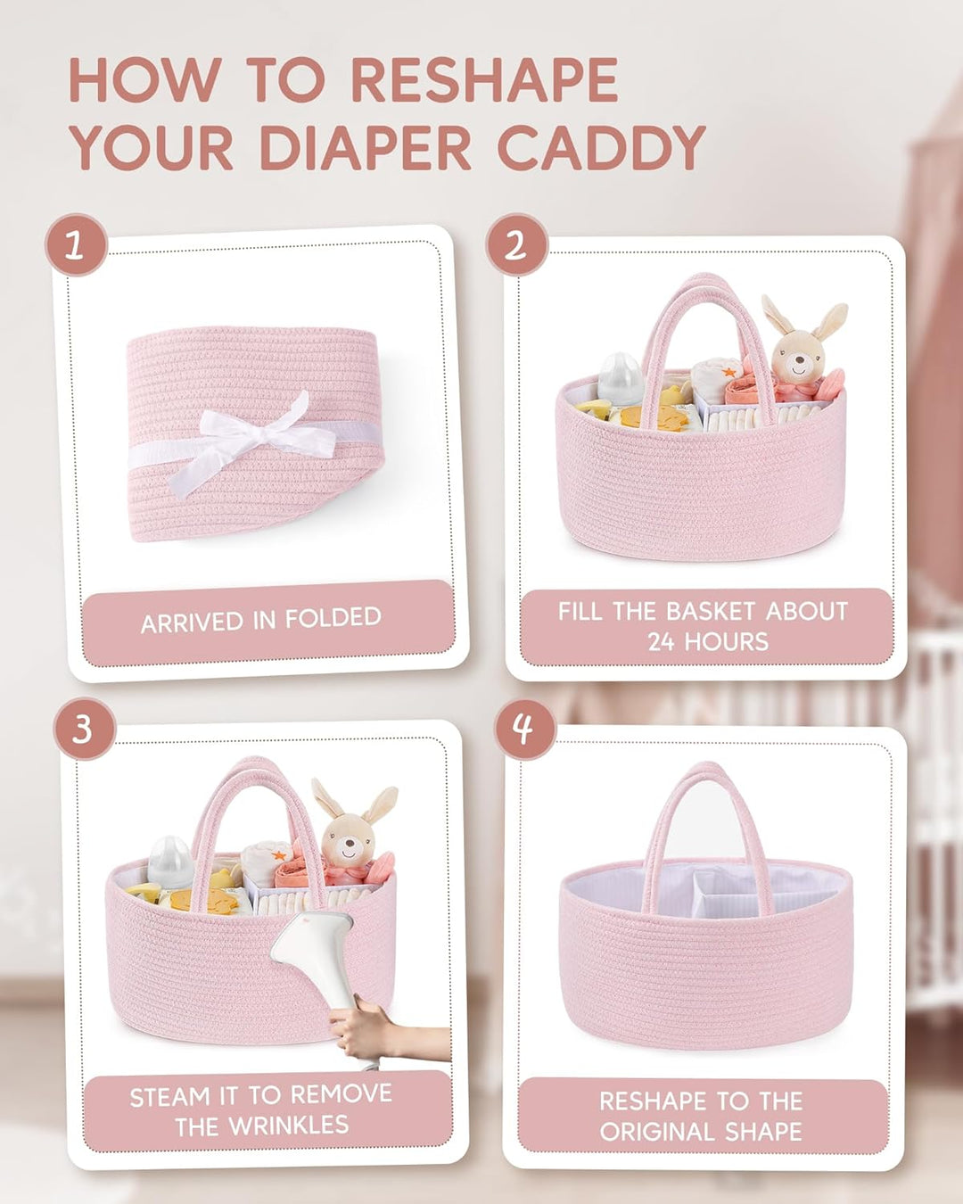 Maliton Wickeltisch Organizer，Baby Organizer Korb，Aufbewahrungskorb für den Wickeltisch，Windel Caddy
