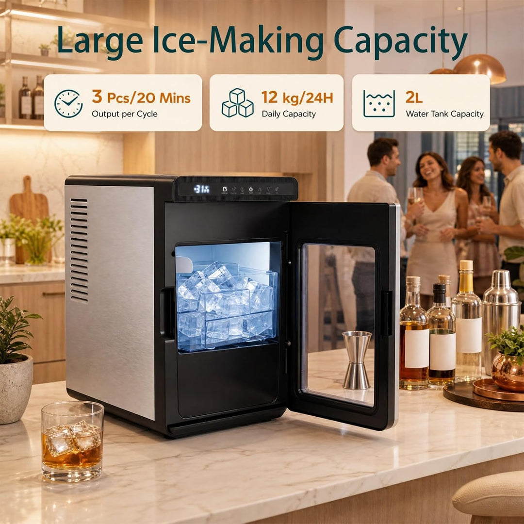 LIFEZEAL Eiswürfelmaschine, transparent, 12 kg/24 h, für Arbeitsplatte, quadratische Eiswürfel, 4 cm