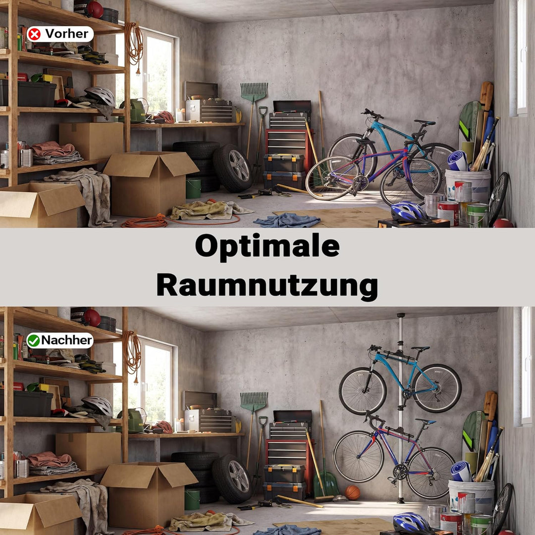 Wiltec Teleskop Fahrradhalter für 2 Räder je 20kg 160-340cm, Fahrradständer platzsparend, Hängesyste
