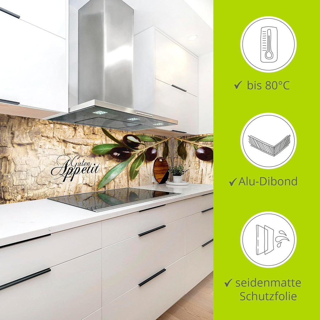 ARTland Spritzschutz Küche aus Alu für Herd Spüle 80x65 cm (BxH) Küchenrückwand mit Motiv Kräuter Ol