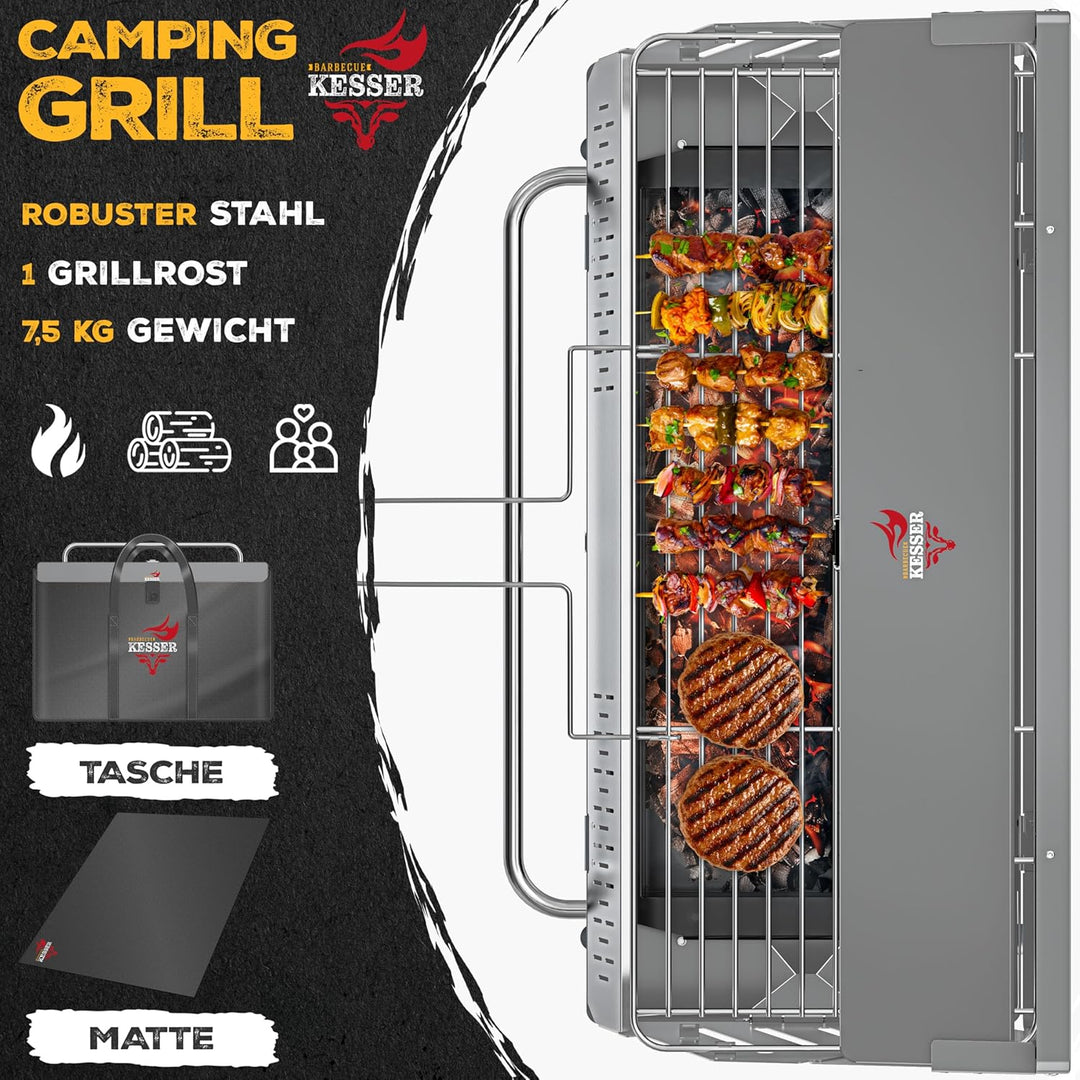 KESSER® Klappgrill tragbarer Camping Grill mit Gestell | Holzkohlegrill aus pulverbeschichtetem Stah