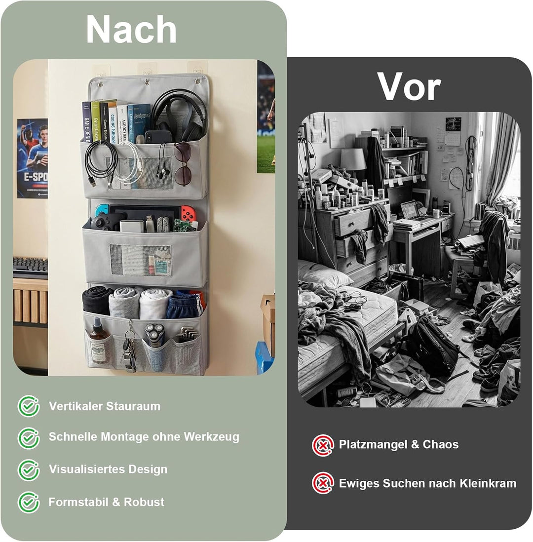 ZYNERY Hängeorganizer, 3 Fächer, Oxford-Stoff, Tür Organizer, ohne Bohren