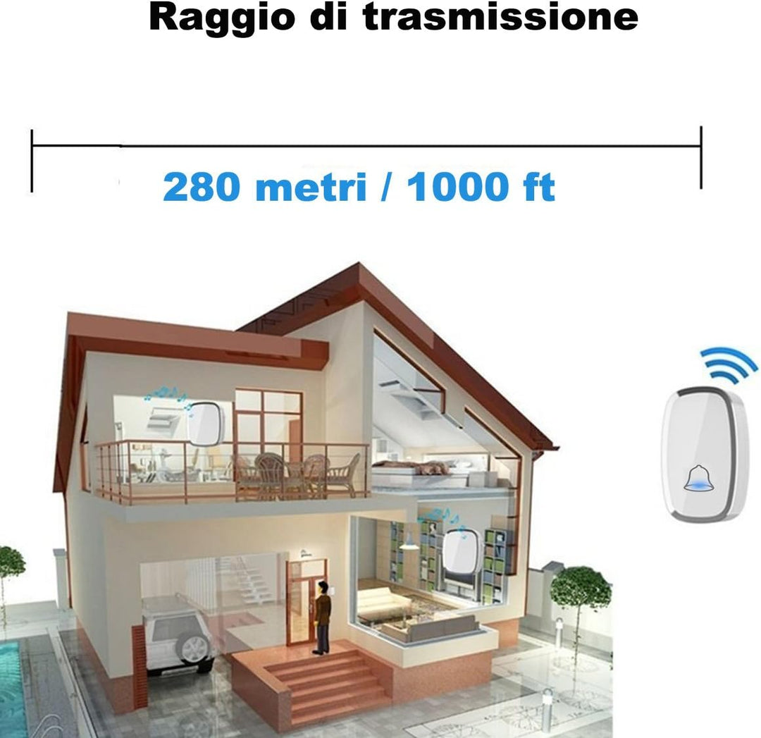 YYQ Türklingel kabellos-Outdoor Wasserdicht IP44 mit Reichweite 300 m, LED-Anzeige, 1 Knopf Sender u