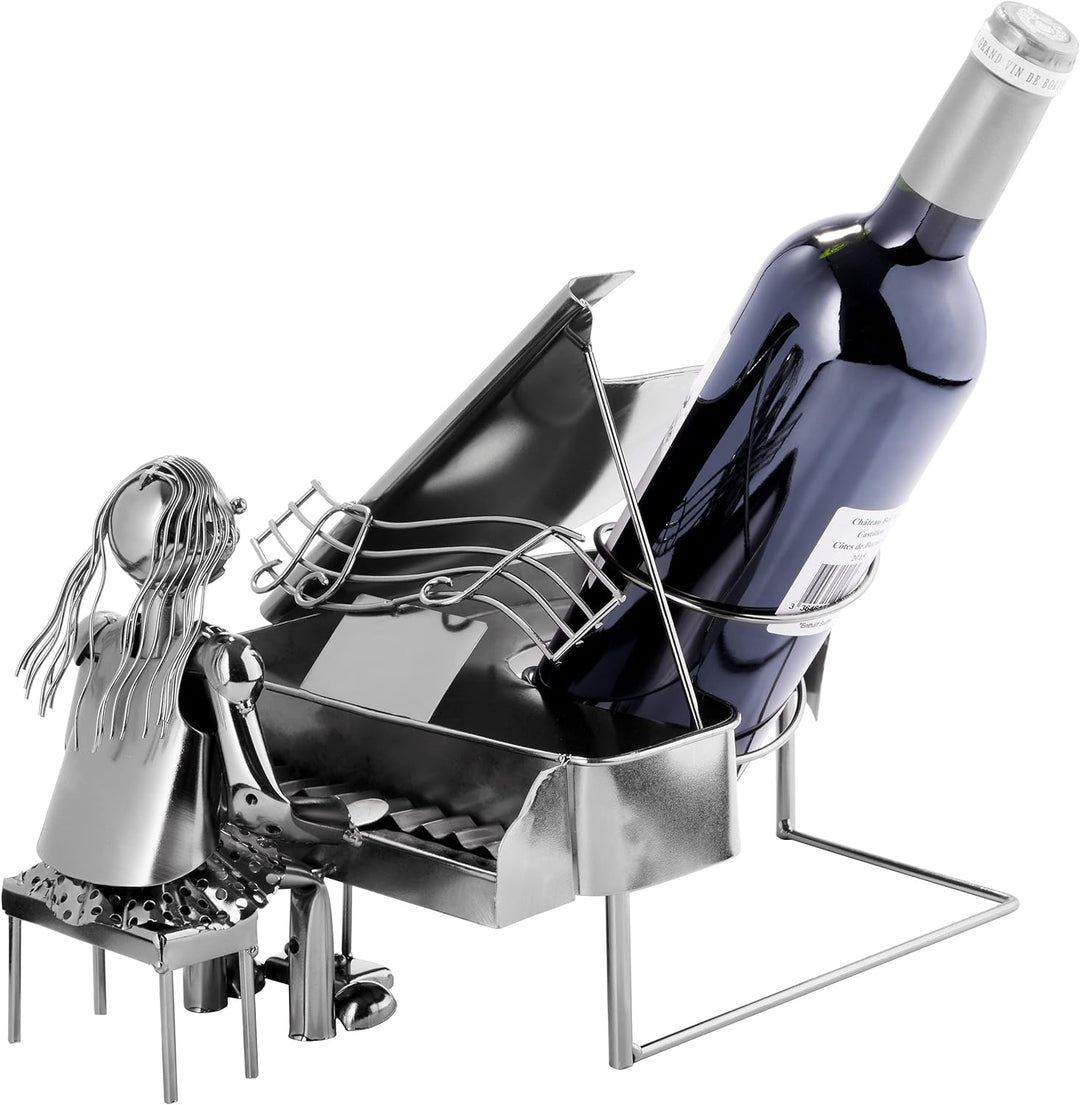 BRUBAKER Weinflaschenhalter Pianistin Klavierspielerin mit Klavier - Metall Skulptur Flaschenständer
