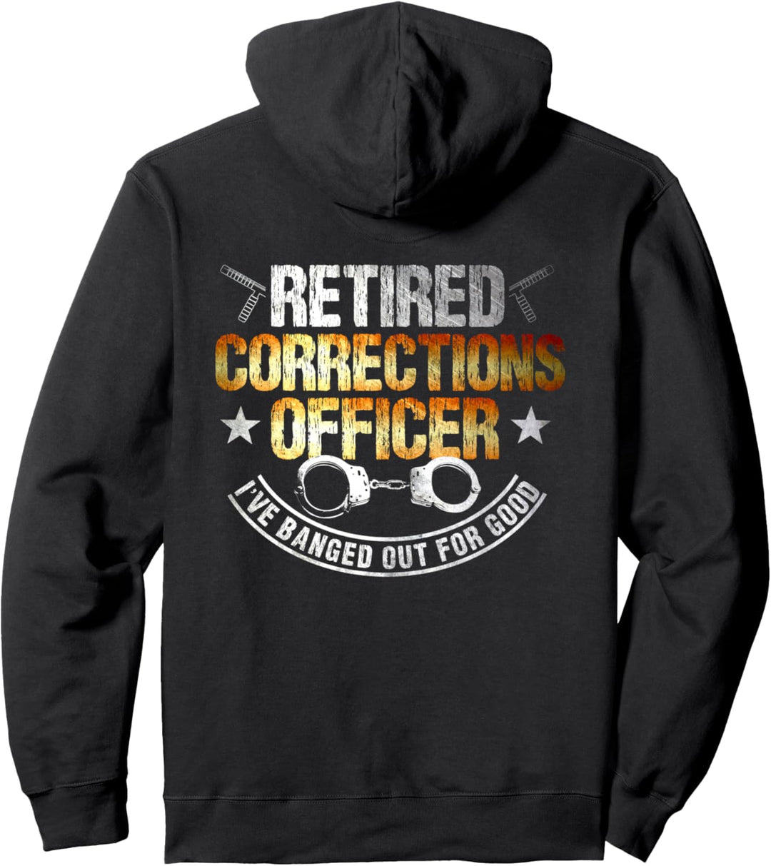 Korrekturbeamter im Ruhestand auf der Rückseite der Kleidung. Pullover Hoodie