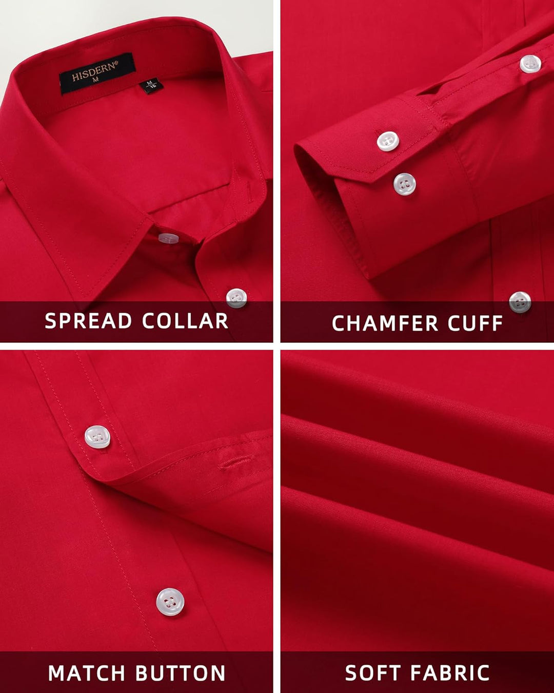 HISDERN Herrenhemd mit Krawatte und Einstecktuch, klassisches Button-Down-Shirt, passende Krawatte u