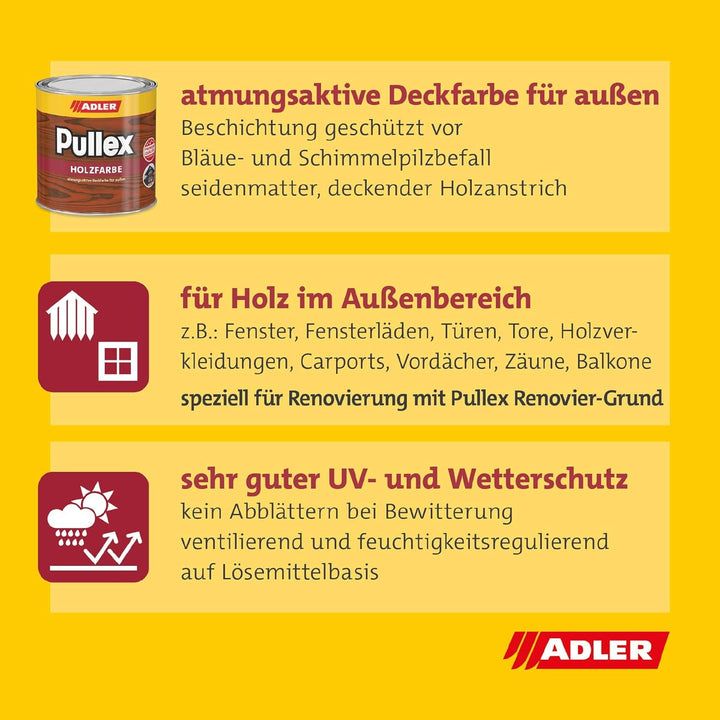 ADLER Pullex Holzfarbe - deckende Wetterschutzfarbe für Sanierung und Neuanstrich mit Schutz vor Blä