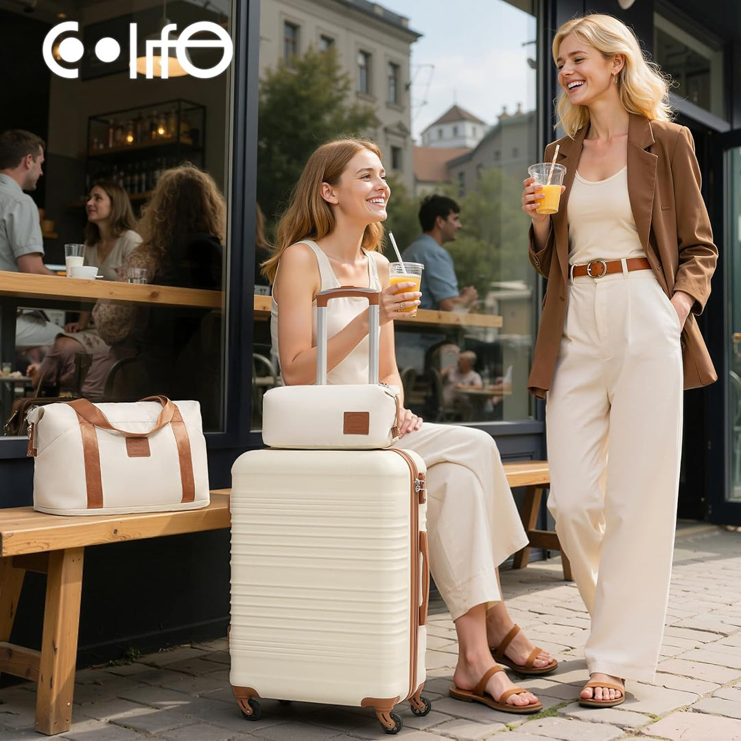 COOLIFE Koffer Set 3 Teilig: Luggage Set Mittelgross 24‘’ + Reisetasche &amp; Kulturtasche | ABS Hartsch