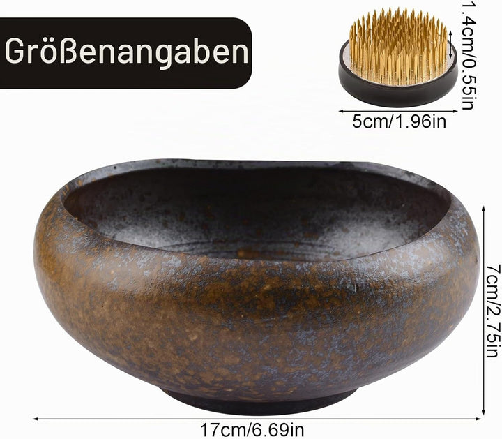 CRAFFANCY Blumenarrangement-Set, lila Ton-Keramik-Übertopf mit 5 cm Kenzan-Blumen-Frosch-Töpferware,