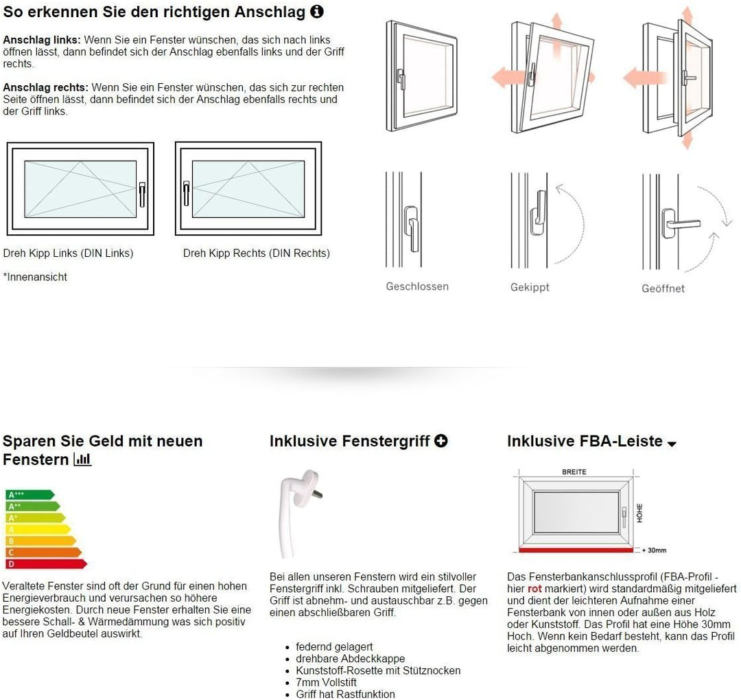 Kellerfenster - Kunststoff - Fenster - innen weiss, aussen anthrazit - BxH: 100 x 50 cm - 1000 x 500