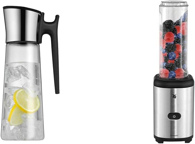 WMF Basic Wasserkaraffe 1,5 liter, Glaskaraffe mit Deckel und Griff 1,5l & Kult X Mix & Go Mini Smoo