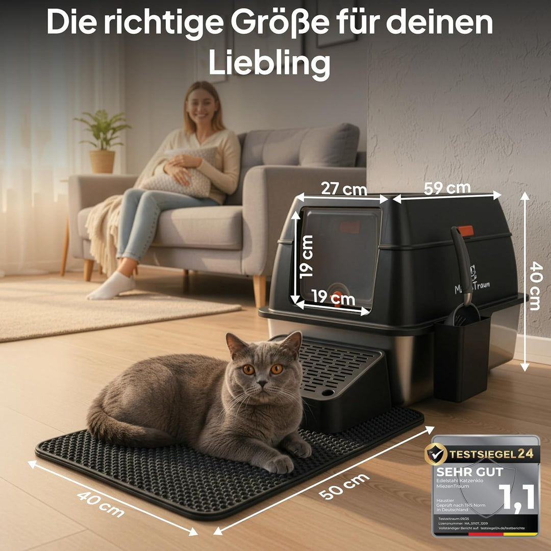 Edelstahl Katzenklo XXL - Grosse Geschlossene Katzentoilette mit Deckel, Premium Schaufel & Ergonomi