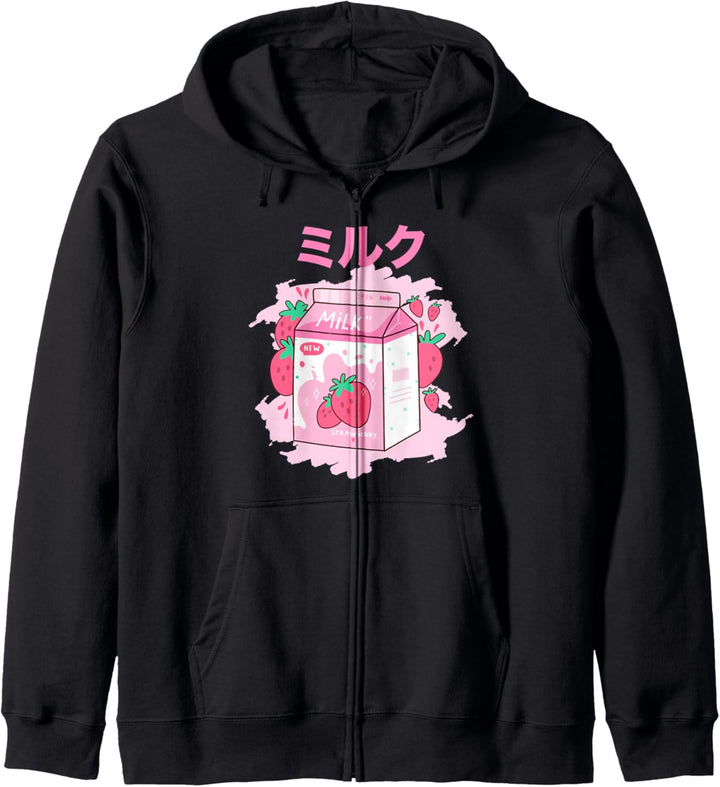 Funny Retro 90s Japanese Kawaii Strawberry Milk Shake Carton Kapuzenjacke