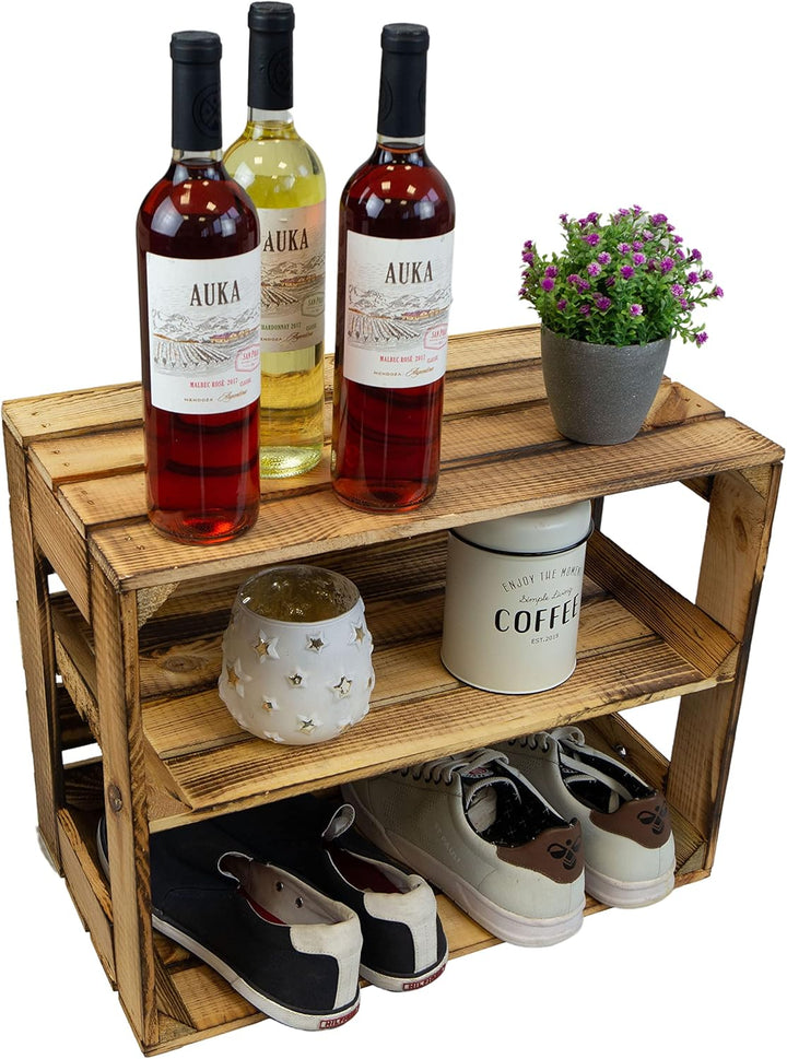 Kistenkolli Altes Land 3er set Regalkiste Holzkiste Gerda flambiert mit Zwischenbrett/Mittelbrett Lä