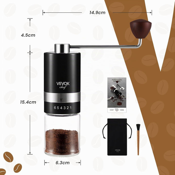 Vevok Chef Manuelle Kaffeemühle mit 6 Externen Einstellbaren Grobheit für Espresso bis French Press,