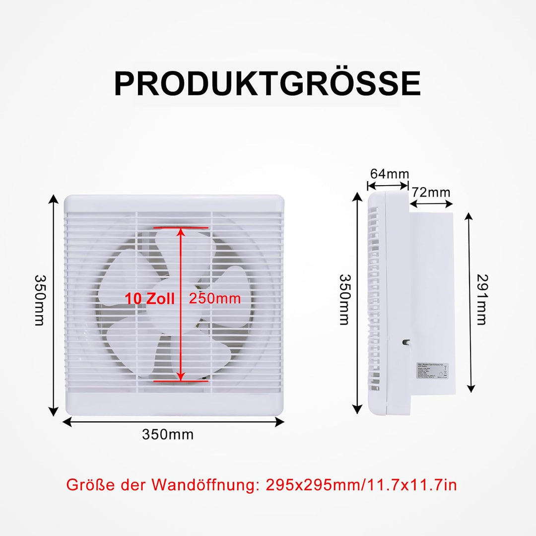 Abluftventilator 800m³/h Ø 250mm,2 Richtungen umkehrbar Starker Luftstrom Wandmontierte Ventilatoren