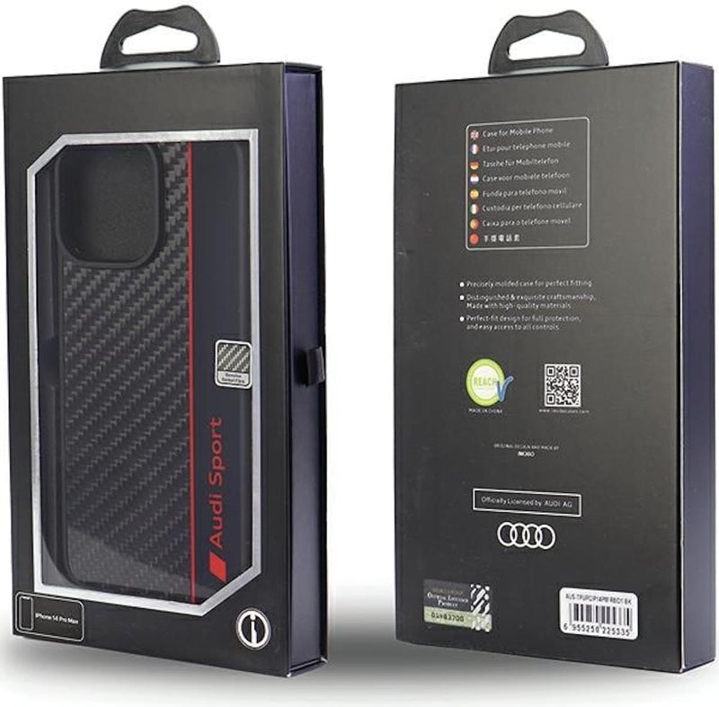 Audi Sport Handyhülle - Kompatibel mit iPhone 14 Pro Max - Stossabsorbierende Hülle mit Carbon - mit
