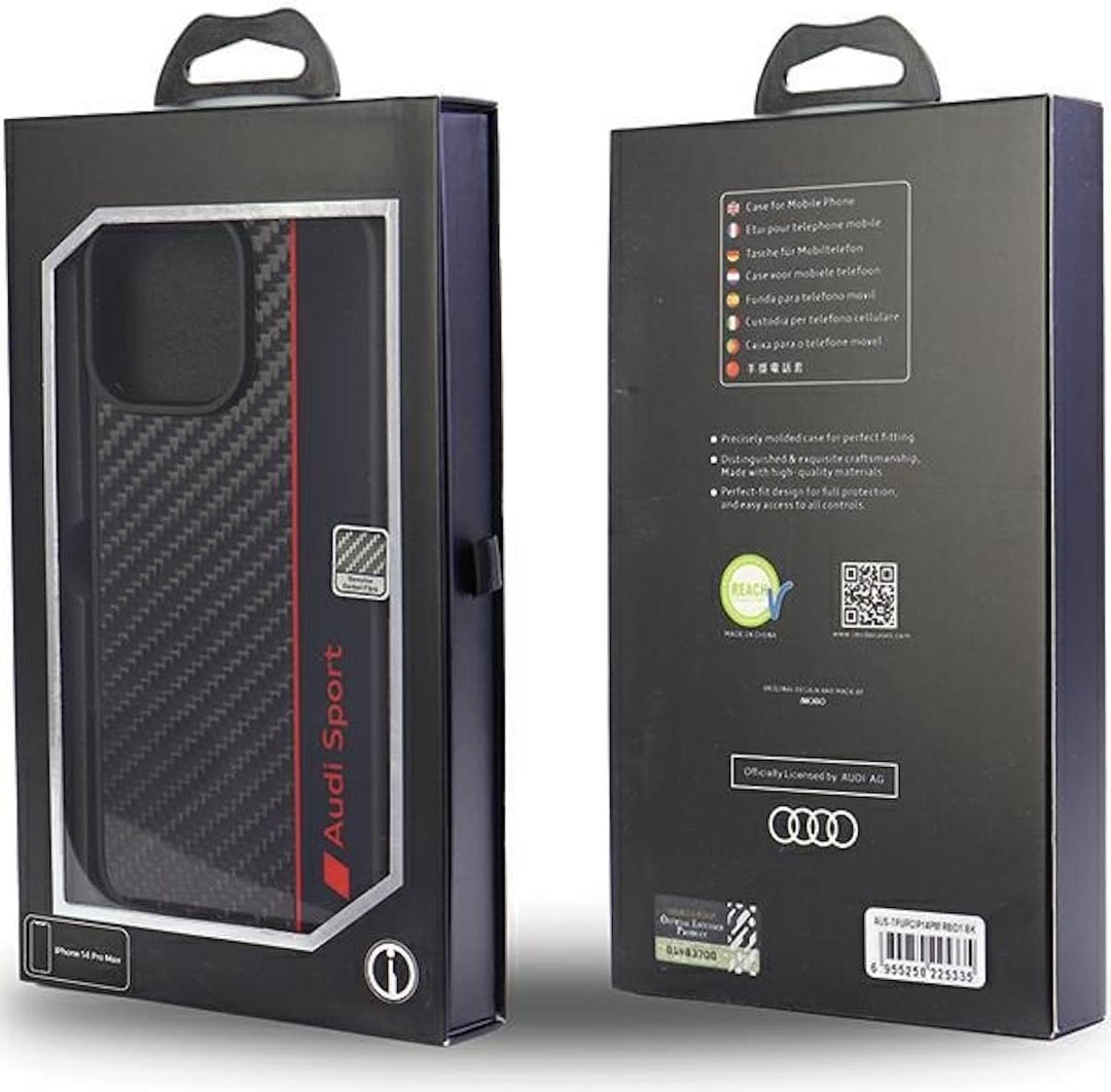 Audi Sport Handyhülle - Kompatibel mit iPhone 14 Pro Max - Stossabsorbierende Hülle mit Carbon - mit