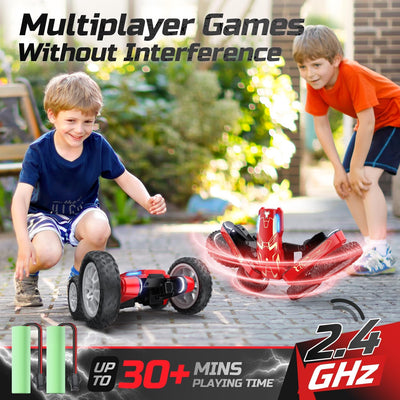 DEERC Ferngesteuertes Auto - Doppelseitiges Mini RC Stunt Car, 360° drehbares 4WD RC Car mit Scheinw