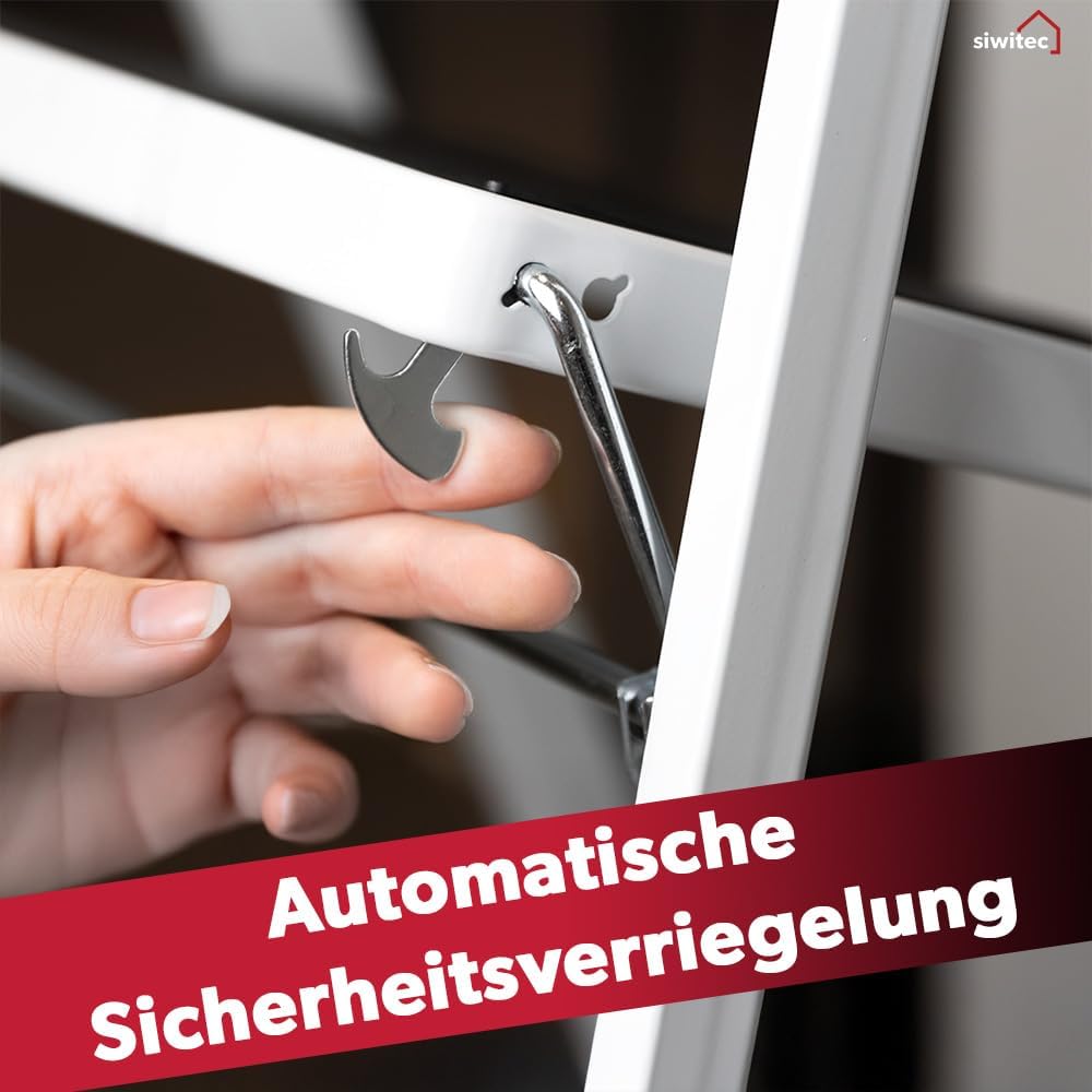 siwitec Klapptritt aus Stahl mit 2 Stufen, Weiss, kleine Leiter mit Anti-Rutschmatten, 150 kg Tragla