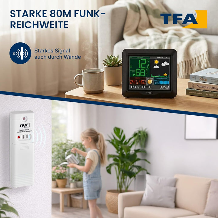 TFA Dostmann Season Funk-Wetterstation, 35.1150.01, Wetterstation Funk mit Aussensensor, Mondphasen,