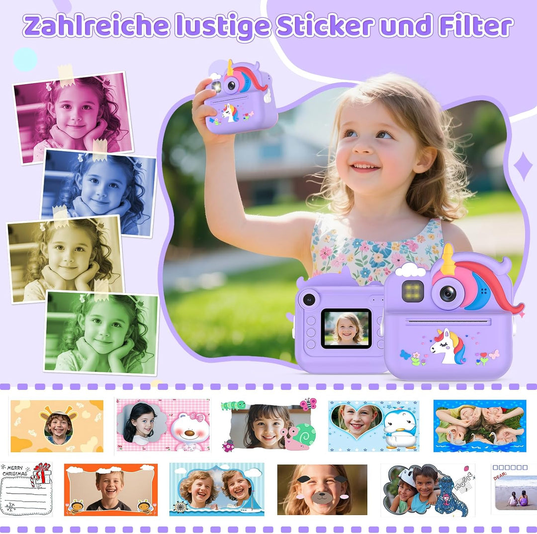 Sofortbildkamera Kinder, 1080P HD Kinderkamera Sofortbildkamera mit 32-GB-Karte, 48MP Selfie Kamera