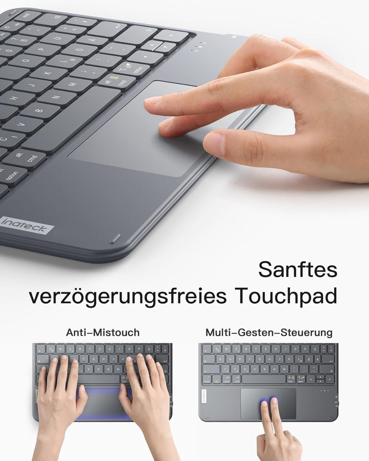 Inateck Tablet Tastatur mit Touchpad, Ultraleichte Tastatur Kabellose QWERTZ Deutsch mit Trackpad, k