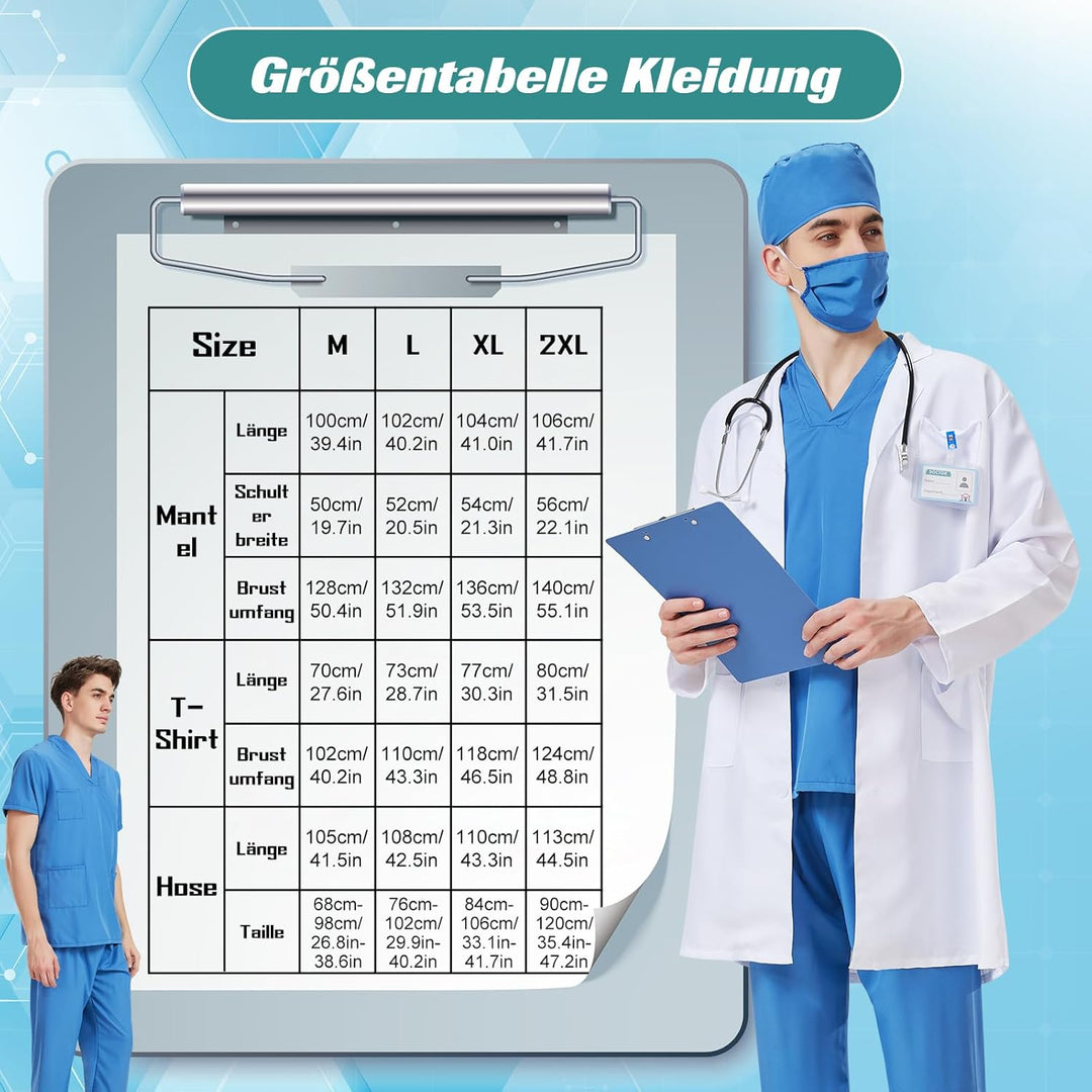 Charmofun Arzt Kostüm für Erwachsene, Arzt Kostüm Karneval, Chirurg Arztkittel, Doktor Kostüme Inklu