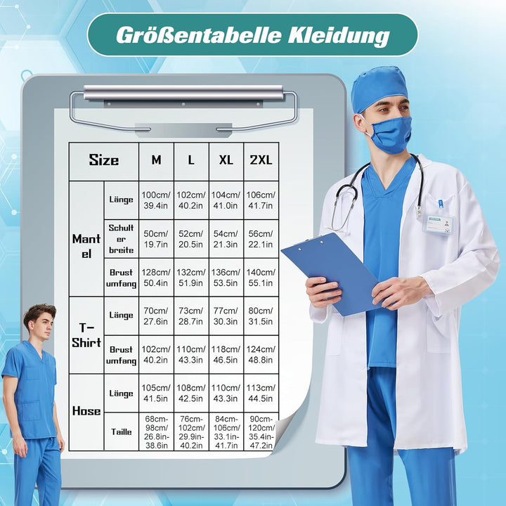 Charmofun Arzt Kostüm für Erwachsene, Arzt Kostüm Karneval, Chirurg Arztkittel, Doktor Kostüme Inklu