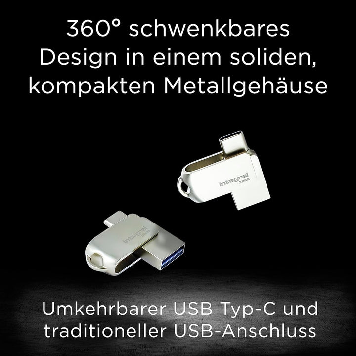 Integral 3Pack 32GB – USB-C & USB-A Stick, 360° Design, USB 3.2 Gen 1, Metall, Plug & Play. Kompatib