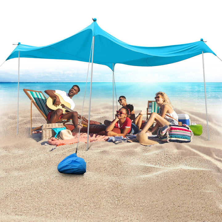 JAICOM Strandzelt, 3x3m Strandmuschel, UPF50+ UV-Schutz und Wasserdicht Sonnensegel, Mit Sandschaufe