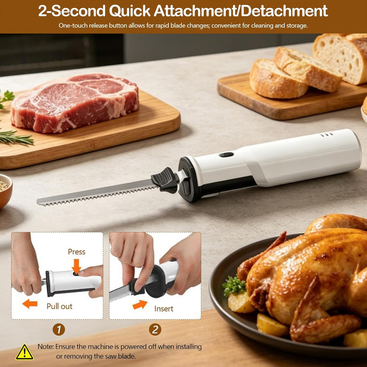 Kabelloses Elektromesser, Akku Elektrisches Messer für Fleisch | Küchenmesser 8V mit 2 Edelstahlsäge
