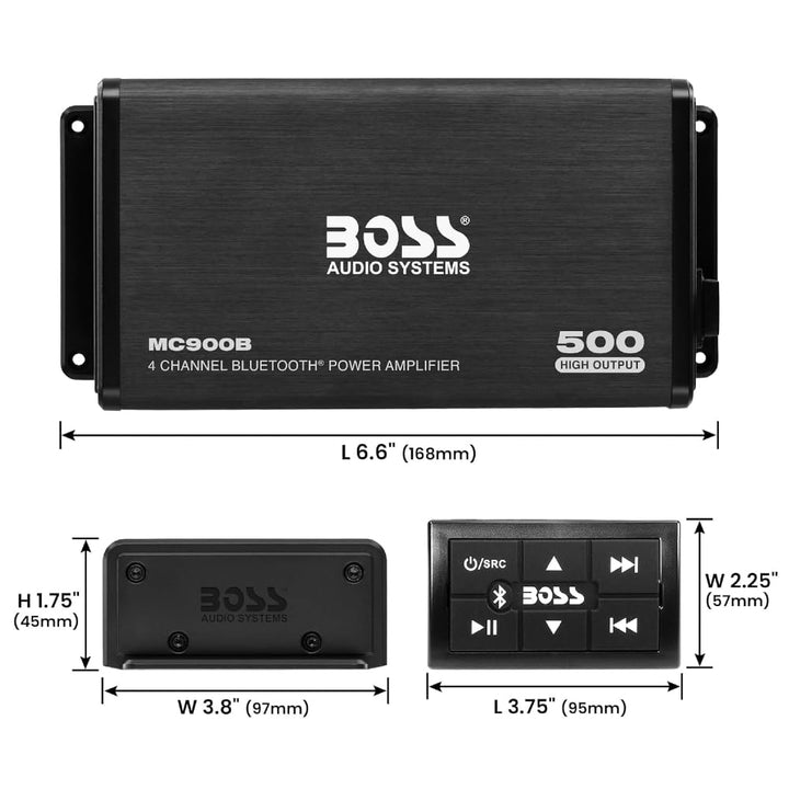 KIT SET FÖR BOSS AUDIO SYSTEMS MC900B, 1 Marineverstärker 4-Kanal Bluetooth-, 500 Watt max., Breitba