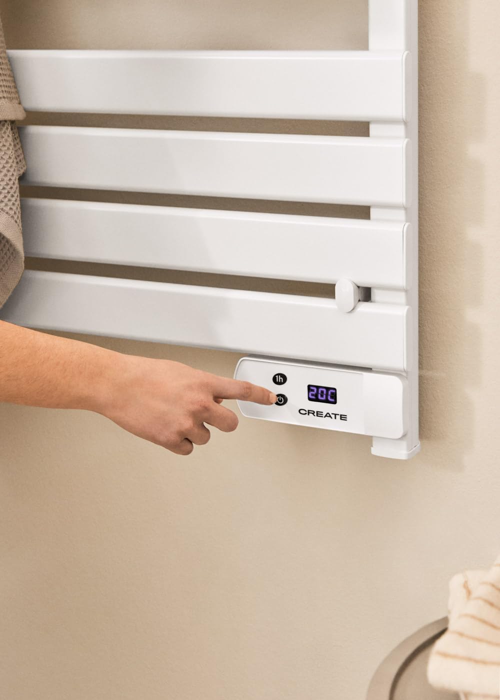 CREATE / WARM Towel 500W / Elektrischer Badheizkörper Weiss mit Regal 1 Stange / 96,9x55x5cm / Für B