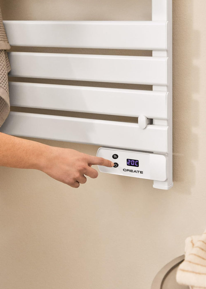CREATE / WARM Towel 500W / Elektrischer Badheizkörper Weiss mit Regal 1 Stange / 96,9x55x5cm / Für B