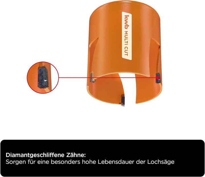 kwb Lochsäge Ø 127 mm mit hochtemperaturgelöteten, diamantgeschliffenen Zähnen, schneller Spanabfuhr