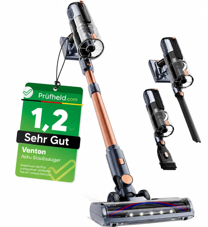VENTON [Test SEHR GUT, Note 1.2] 2-in-1 Akku Staubsauger kabellos mit LED & Handstaubsauger beutello