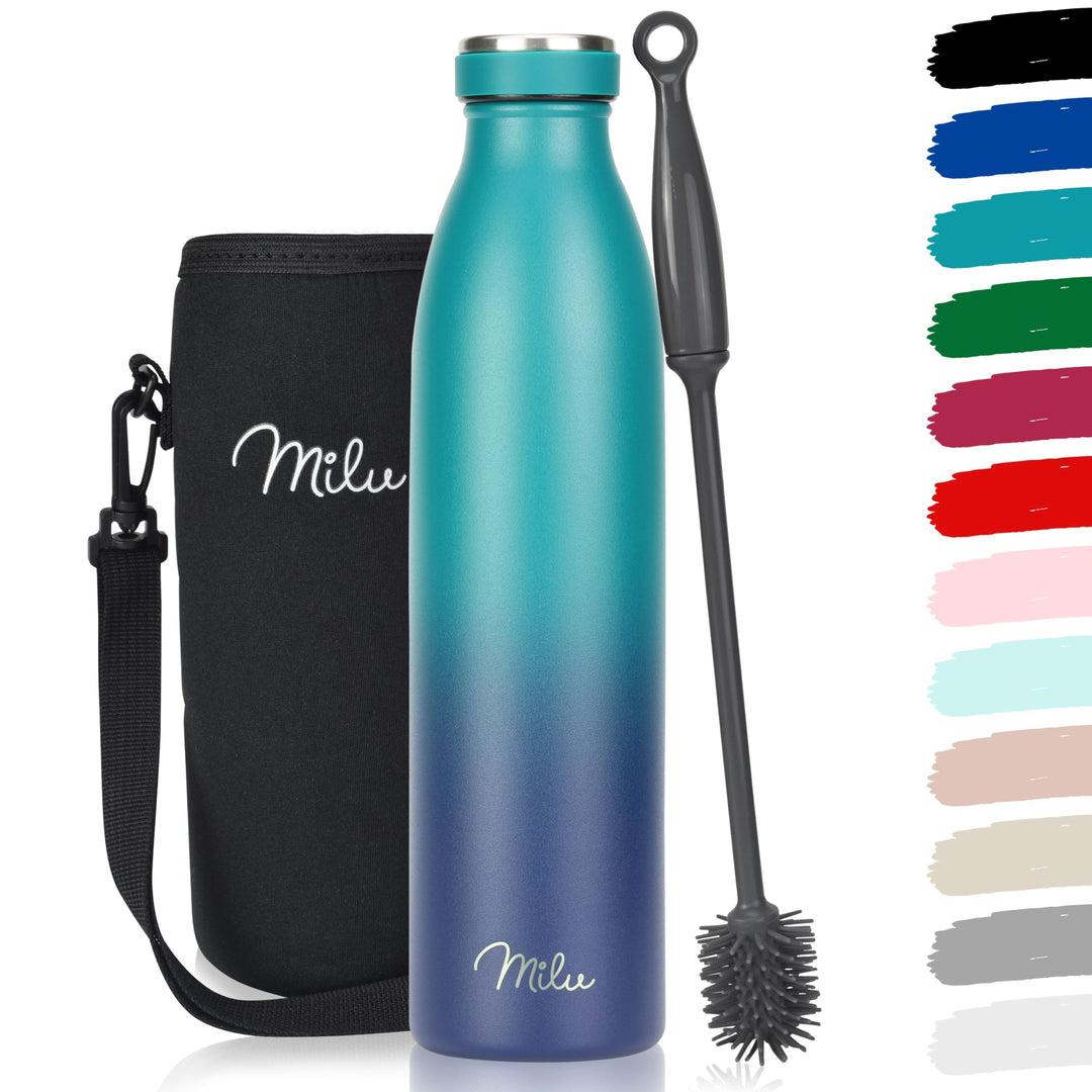 Milu Edelstahl Trinkflasche 350ml, 500ml, 750ml, 1L, 1,5L – Thermosflasche für Kinder Erwachsene aus